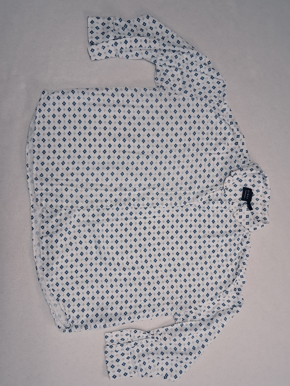 Press Slim Fit White Button-Down Shirt with Navy Geo Print